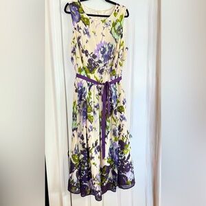 Floral Sleeveless Dress with Purple Accents
